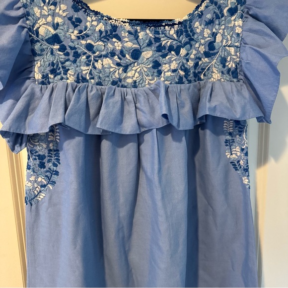 Mi Golondrina Handmade in Mexico Blue Rosa Flores Mini Dress | XS - Picture 5 of 5